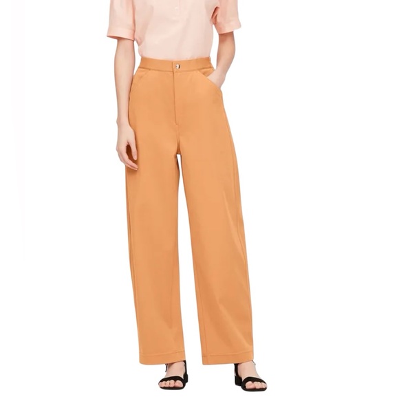Uniqlo U Women Wide-Fit Curved Twill Jersey Trousers Rust Orange Size 26 - Picture 1 of 8